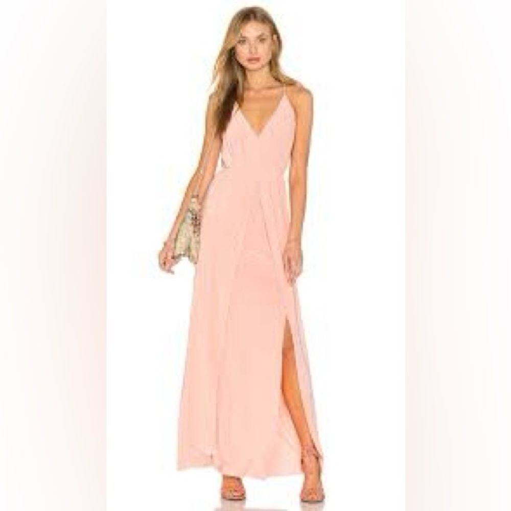 MISA women’s apricot peach Nola Double Slit v neck Maxi Dress size medium